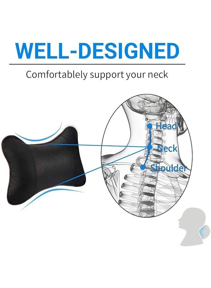 Universal 2-Piece Car Seat Headrest Pillows – Breathable Memory Foam Neck Support with Premium PU Leather Removable Cover for Driving and Traveling - Image 3